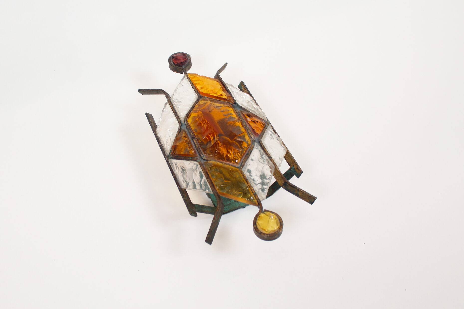 Brutalist glass wall sconce by Longobard, Italy 1960s