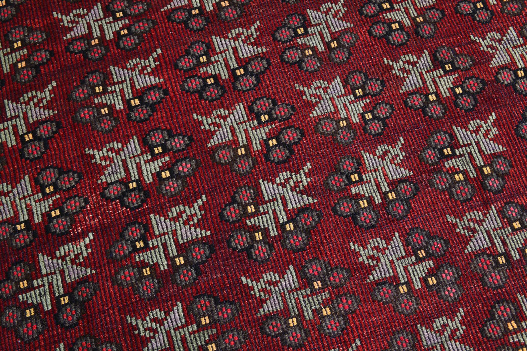 Neutral Wool Turkish Red Kilim Rug, 218x311 Cm