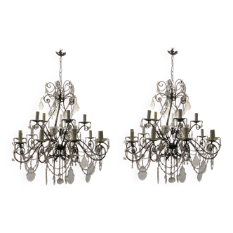 Large Macaroni Crystal Beaded Chandeliers Set of 2