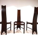 Set of 3 Allmilmö brutalist dining chairs oak, 1980