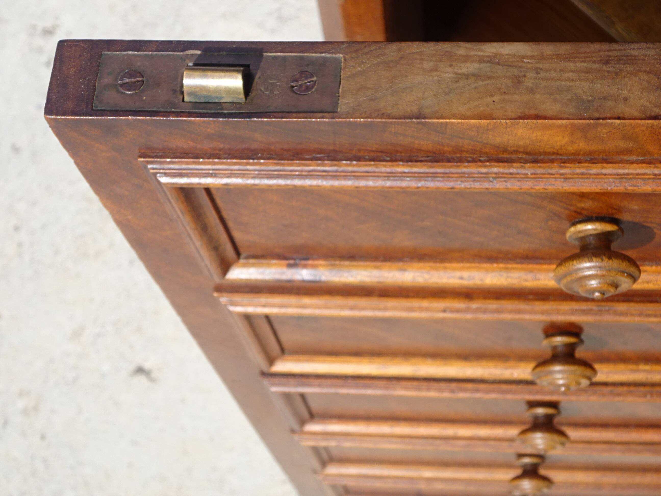 Nightstand with false drawers in walnut and marble, Louis Philippe