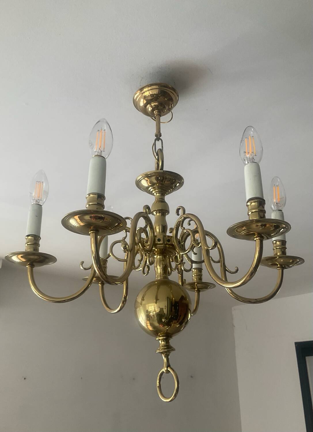 Antique Dutch 6-light chandelier in solid bronze