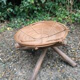 Rattan armchair and pouf