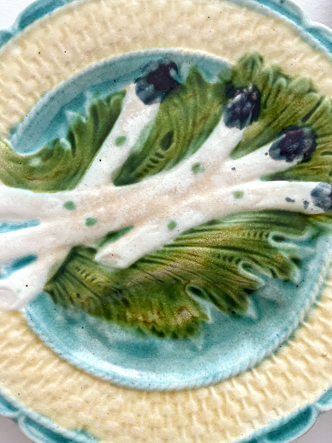 6 asparagus plates in faience barbotine from Salins