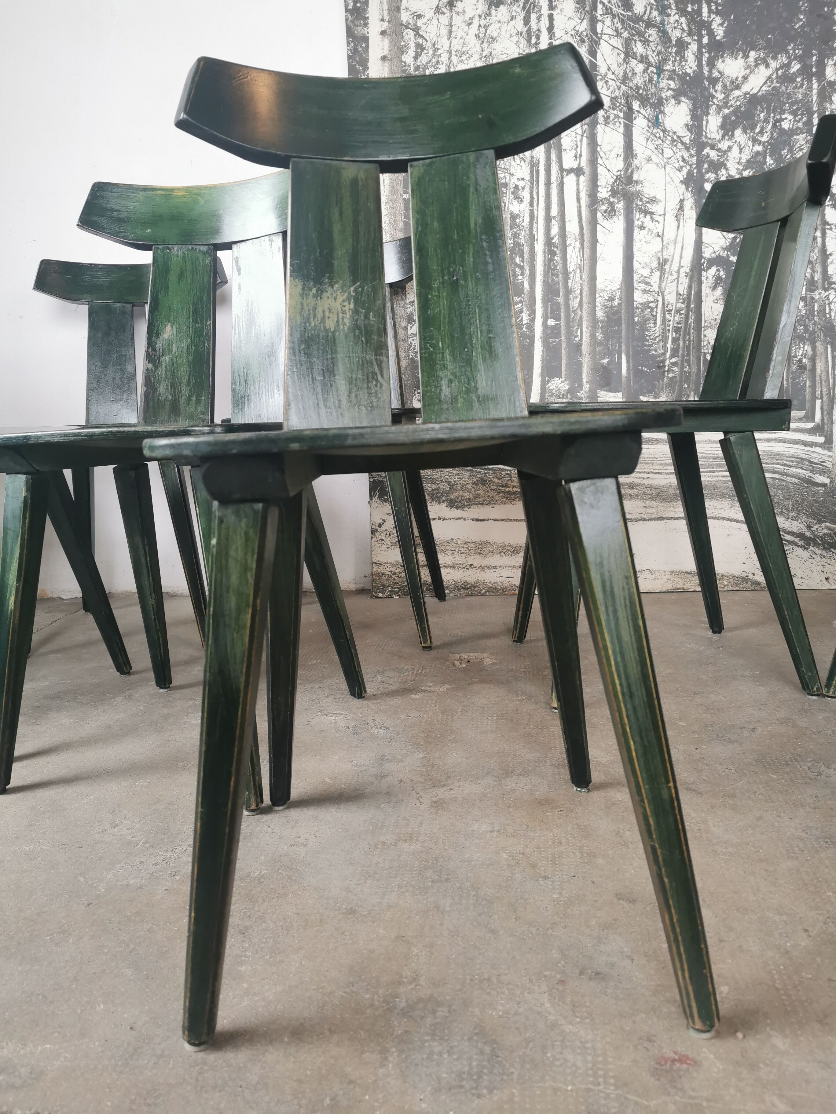 Set of 10 wooden bistro chairs