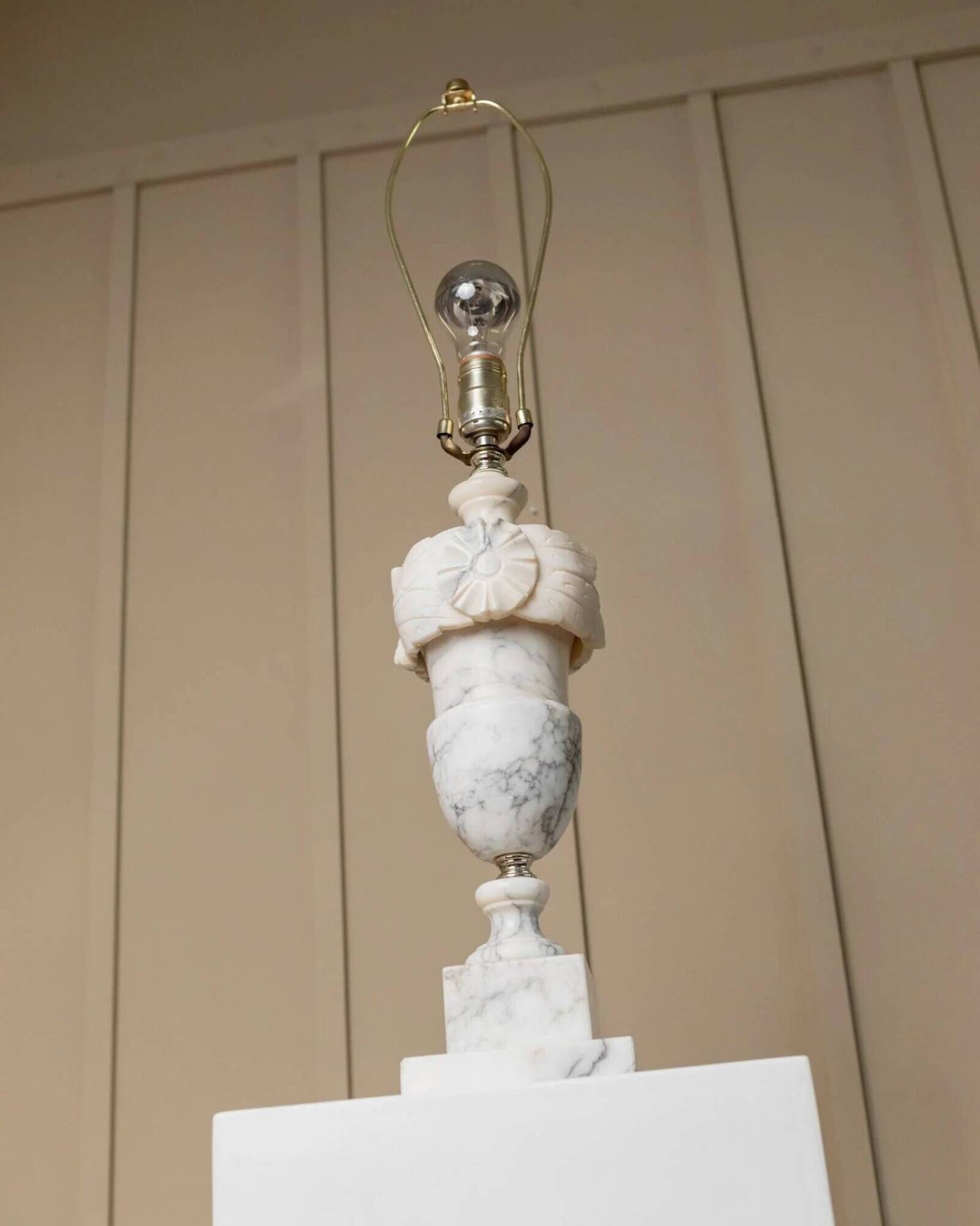 Vintage White Marble Table Lamp, Handmade Italian Modernist 1960s – Brass Accents