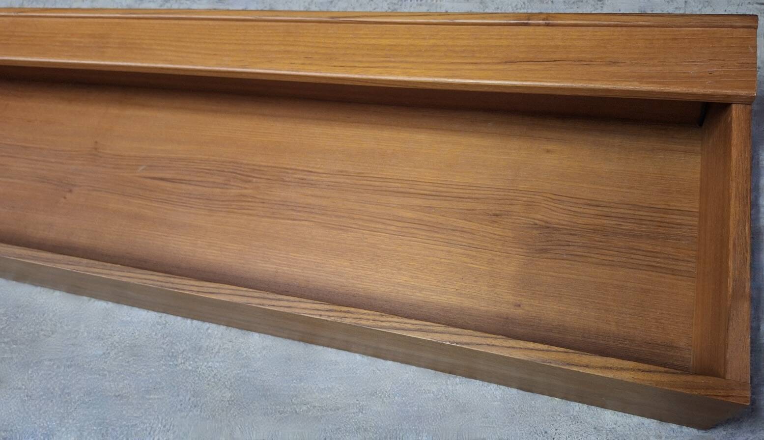 Floating long wall shelf / sideboard in teak, Denmark 1960s