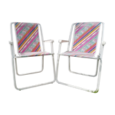Paire chaises pliantes Lerolin métal blanc avec tissu multicolore jardin vintage