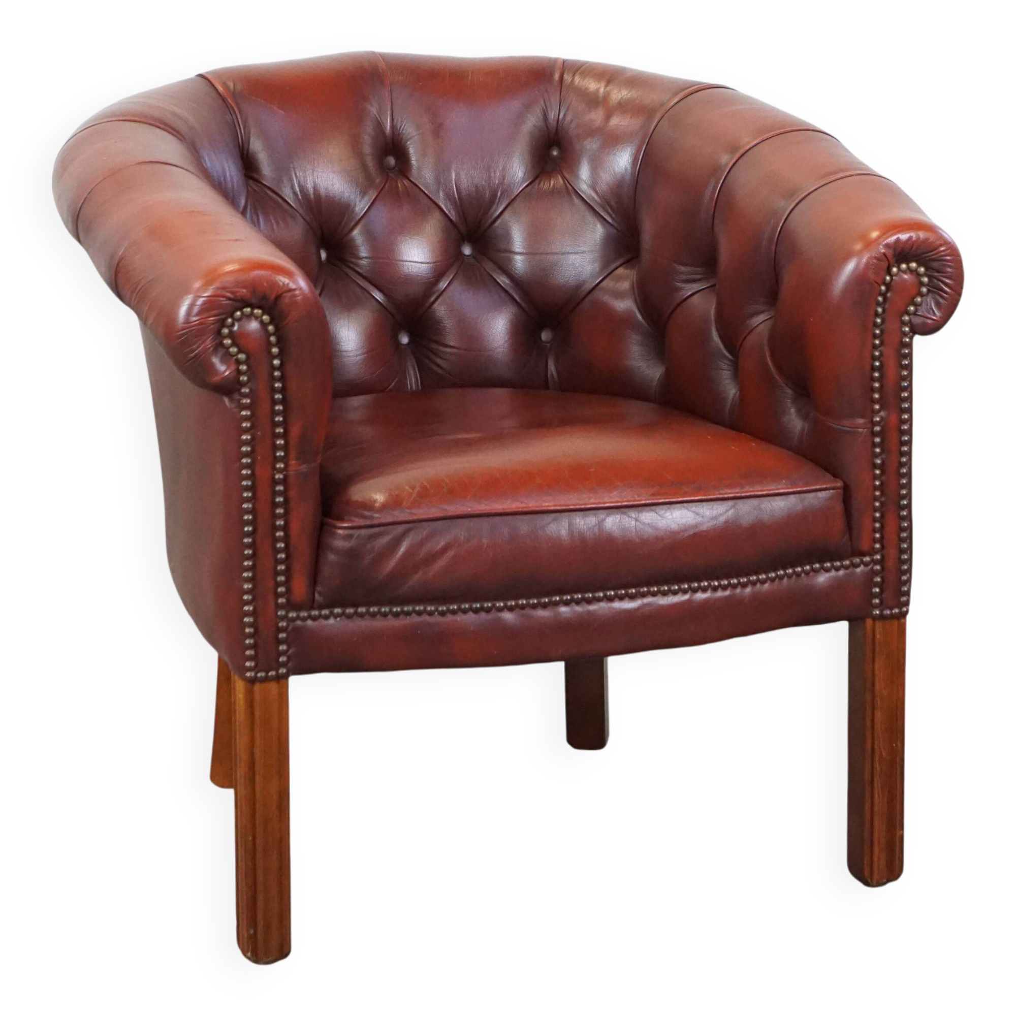 Red cow leather English chesterfield club chair