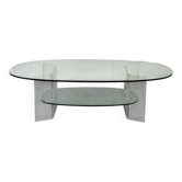 Table basse en verre et plexiglas moderne italienne de l'ère spatiale, années 1990.
