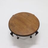 French Wrought Iron and Oak Circle Coffee Table 1960s