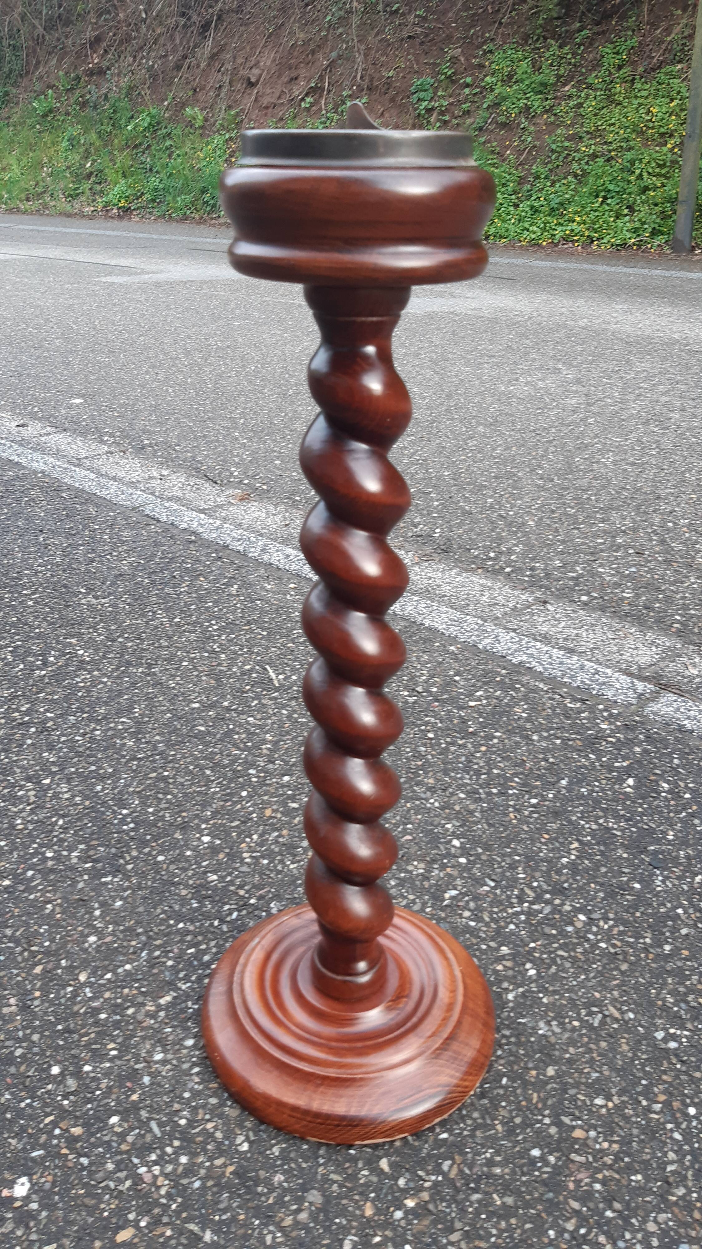 Ashtray on twisted wooden stand from the 70s
