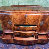 Art decó vintage Brocante burr walnut cocktail bar sideboard