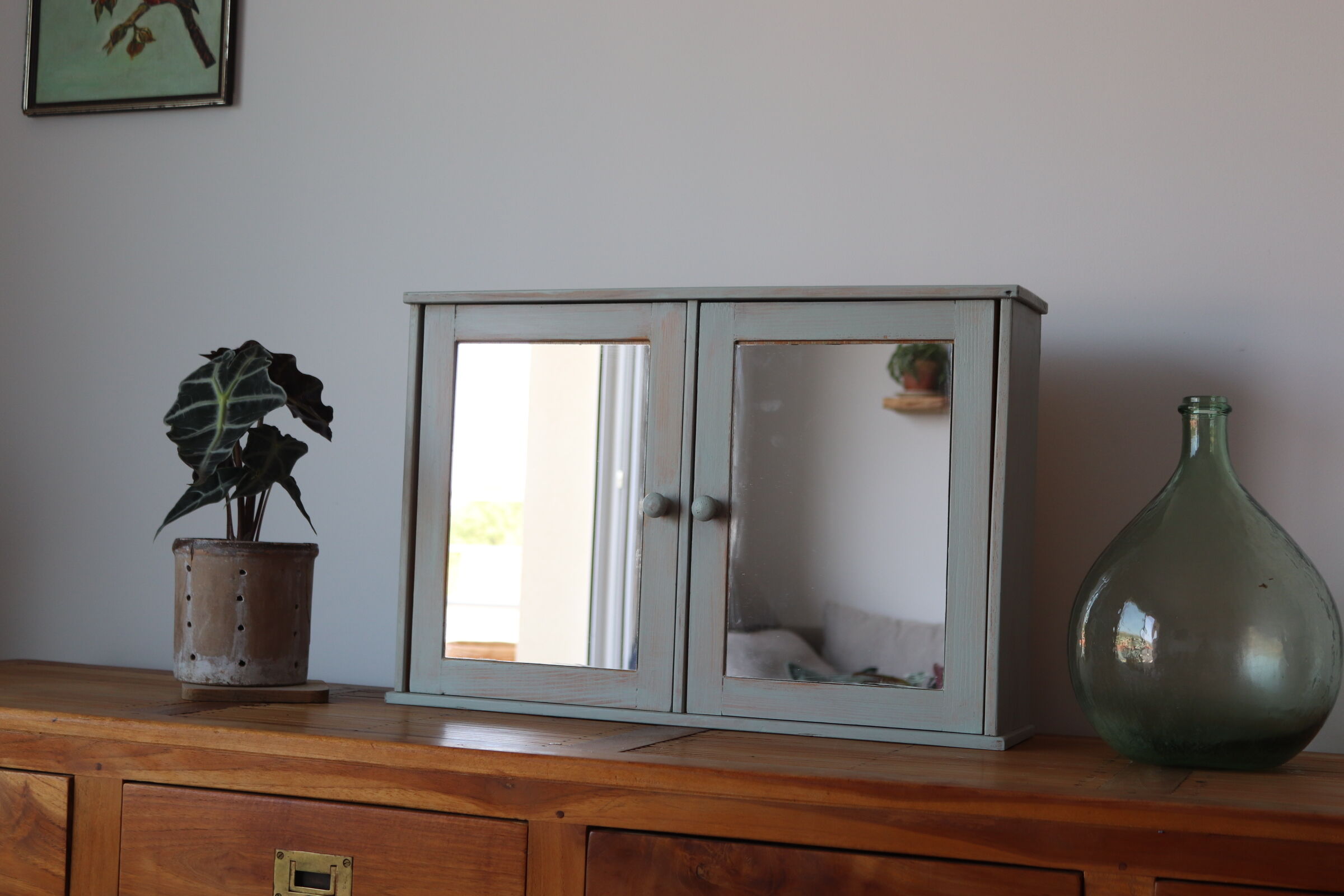Greyed wood medicine cabinet
