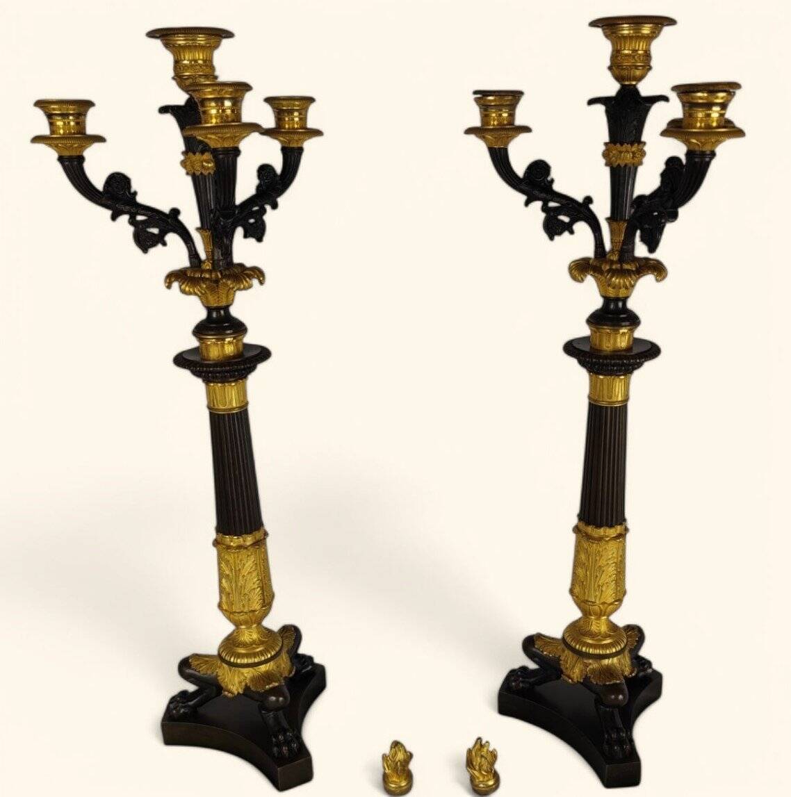Large Pair of Gilded Bronze Chandeliers - Restoration Period (1815-1830)