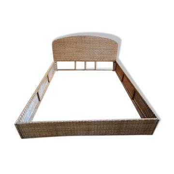 Vintage two-seater bed year 70/80's rattan & cannage