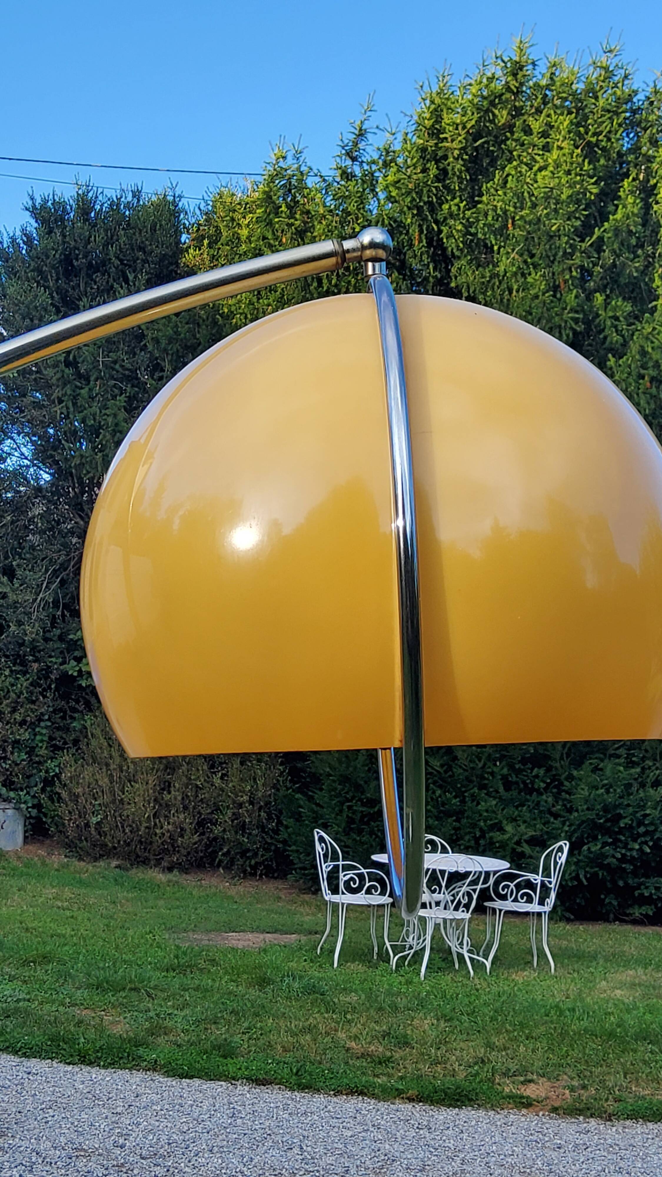 Arco telescopic design floor lamp from the 70s, marble base, chrome rod, plastic lampshade