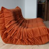 Canapé deux places Togo en velours orange ambré par Michel Ducaroy pour Ligne Roset, 1973