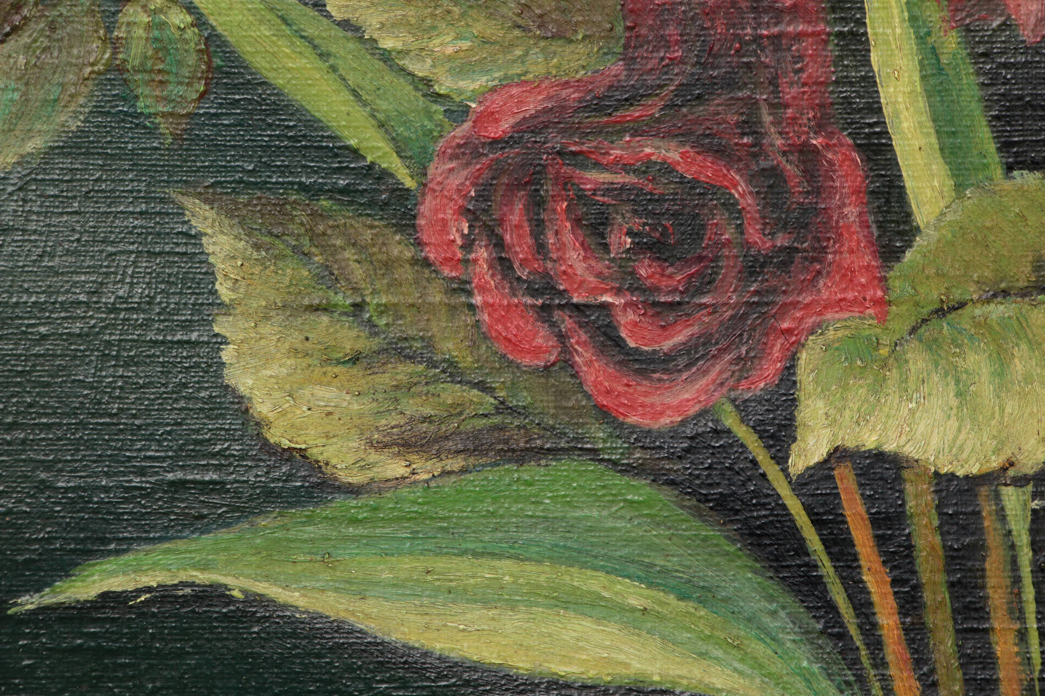 Painting still life with roses signed with J.Ter Haak,1970