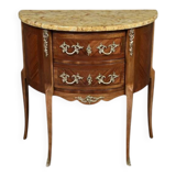 Small demi-lune jump commode in marquetry, transitional style between Louis XV and Louis XVI – early 20th century.