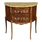 Small demi-lune jump commode in marquetry, transitional style between Louis XV and Louis XVI – early 20th century.