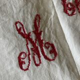 19th century embroidered linen thread tablecloth embroidered red