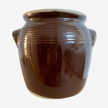 Ancien pot à graisse en grès émaillé marron