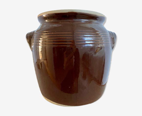 Ancien pot à graisse en grès émaillé marron