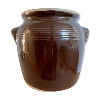 Old brown enamelled sandstone grease pot