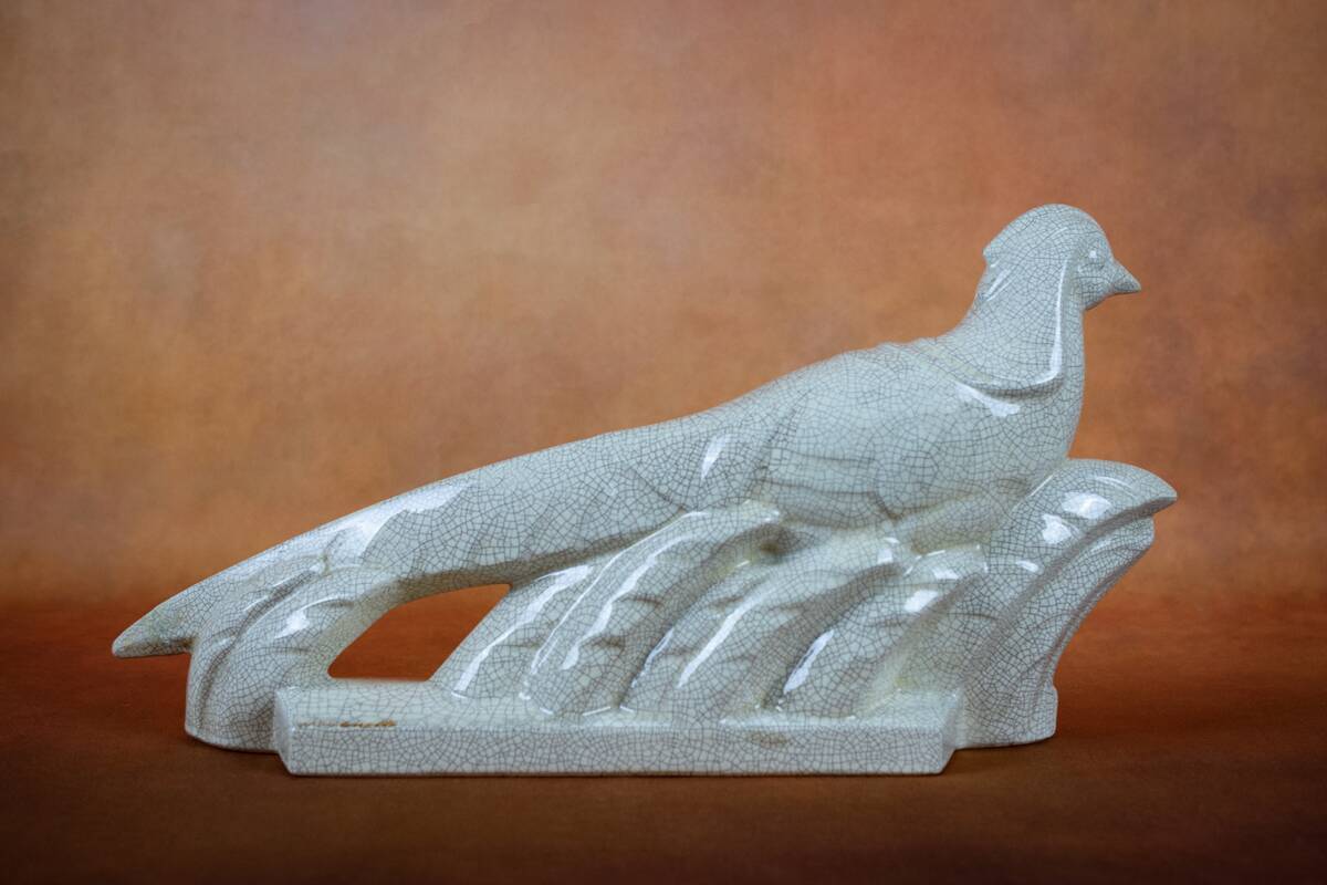 Art Deco pheasant in glazed earthenware by Louis Fontinelle - 1930s