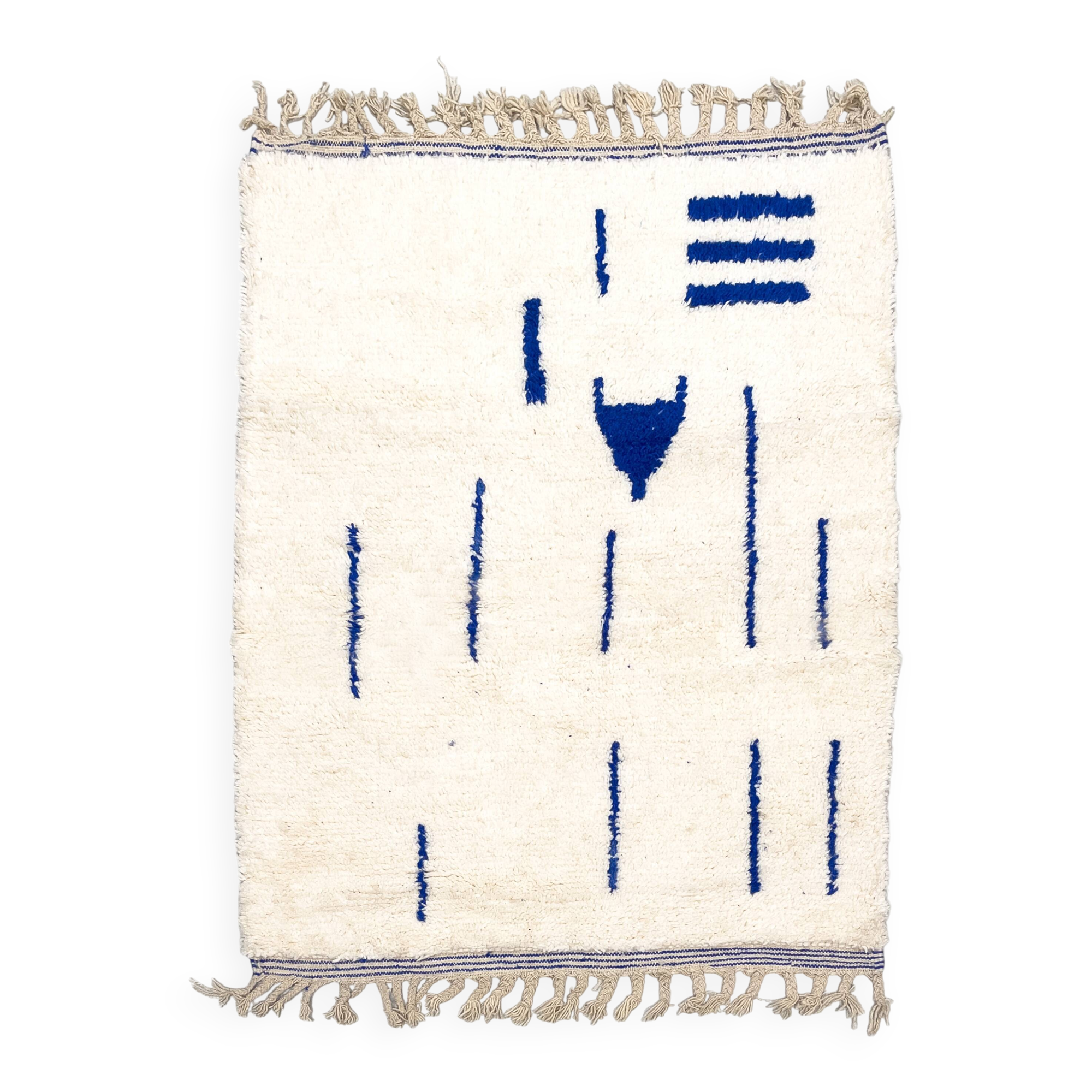 Beni Ouarain Berber rug with Majorelle blue patterns, 1.45x1.04m