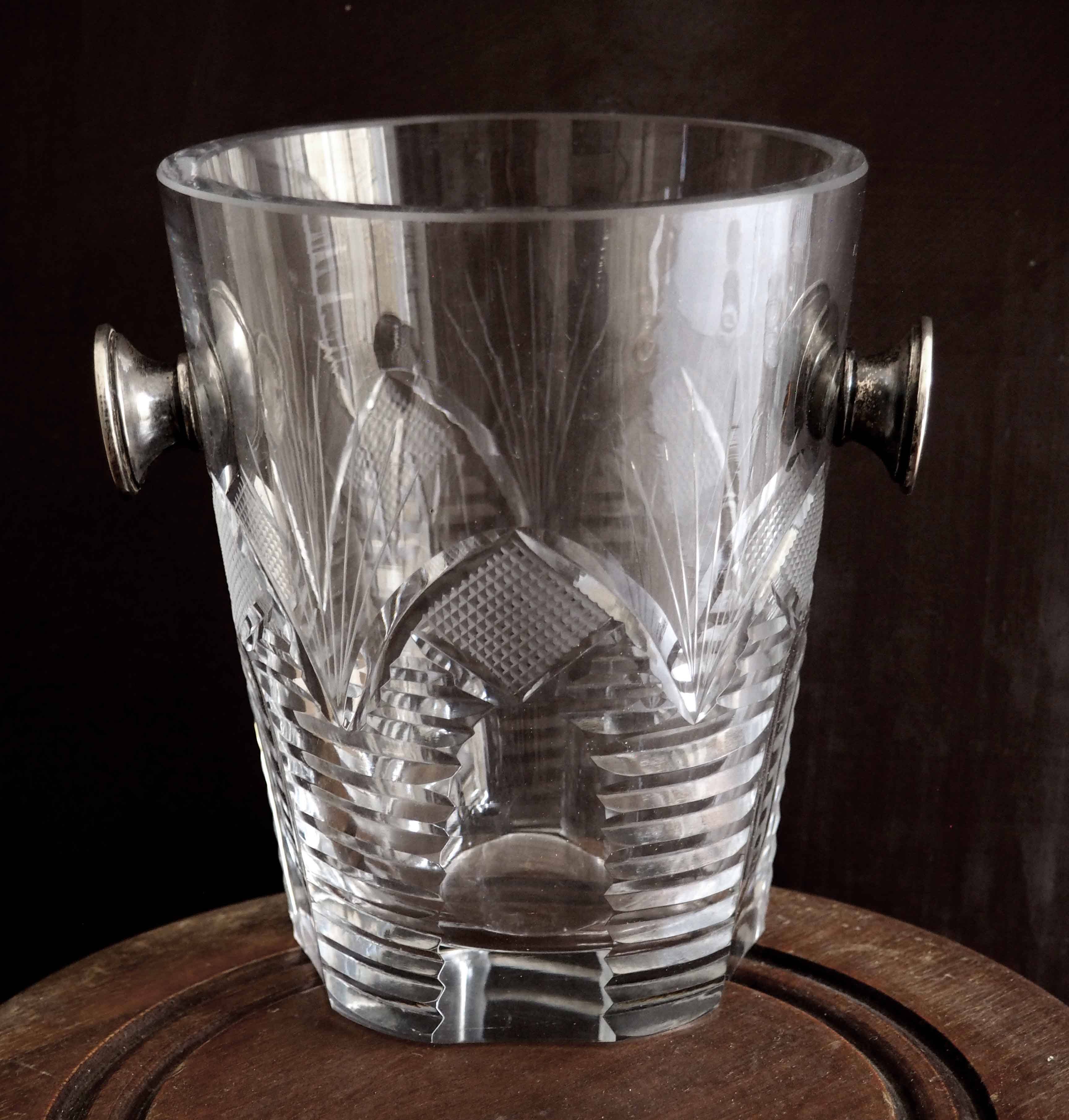 Crystal ice bucket and silver handles
