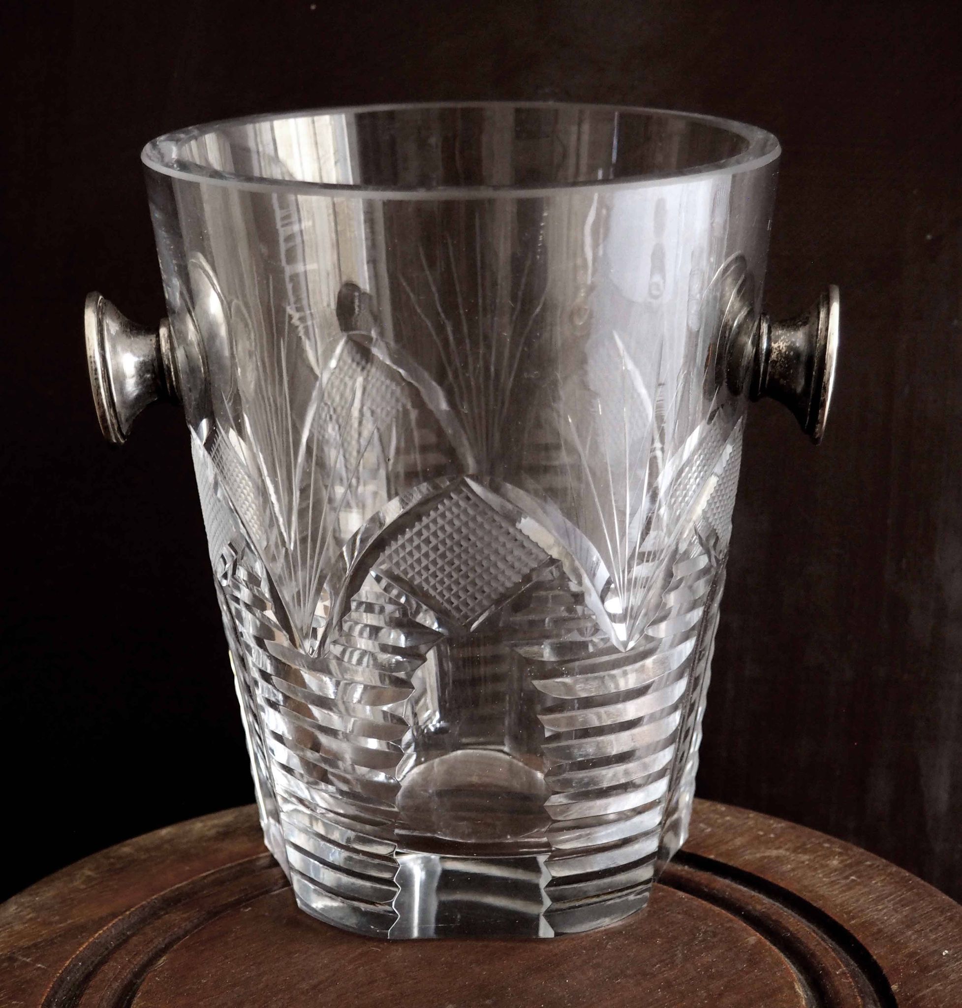 Seau à glace en cristal et poignées argent