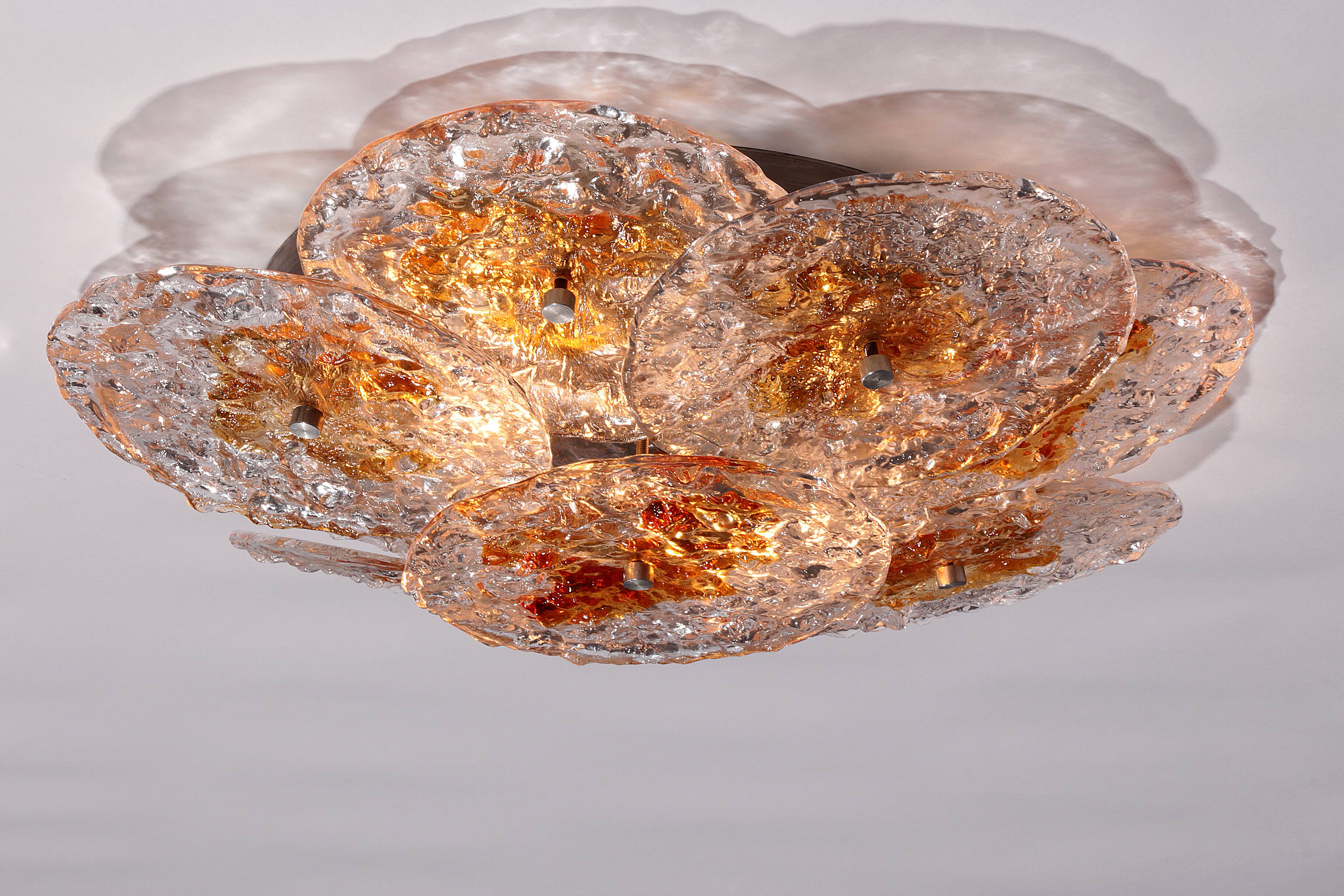 Large Flush Mount Murano Glass , Italy, 1970s