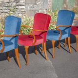 English lounge 4 armchairs and a coffee table Queen Anne armchairs blue and red fabric