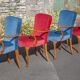 English lounge 4 armchairs and a coffee table Queen Anne armchairs blue and red fabric