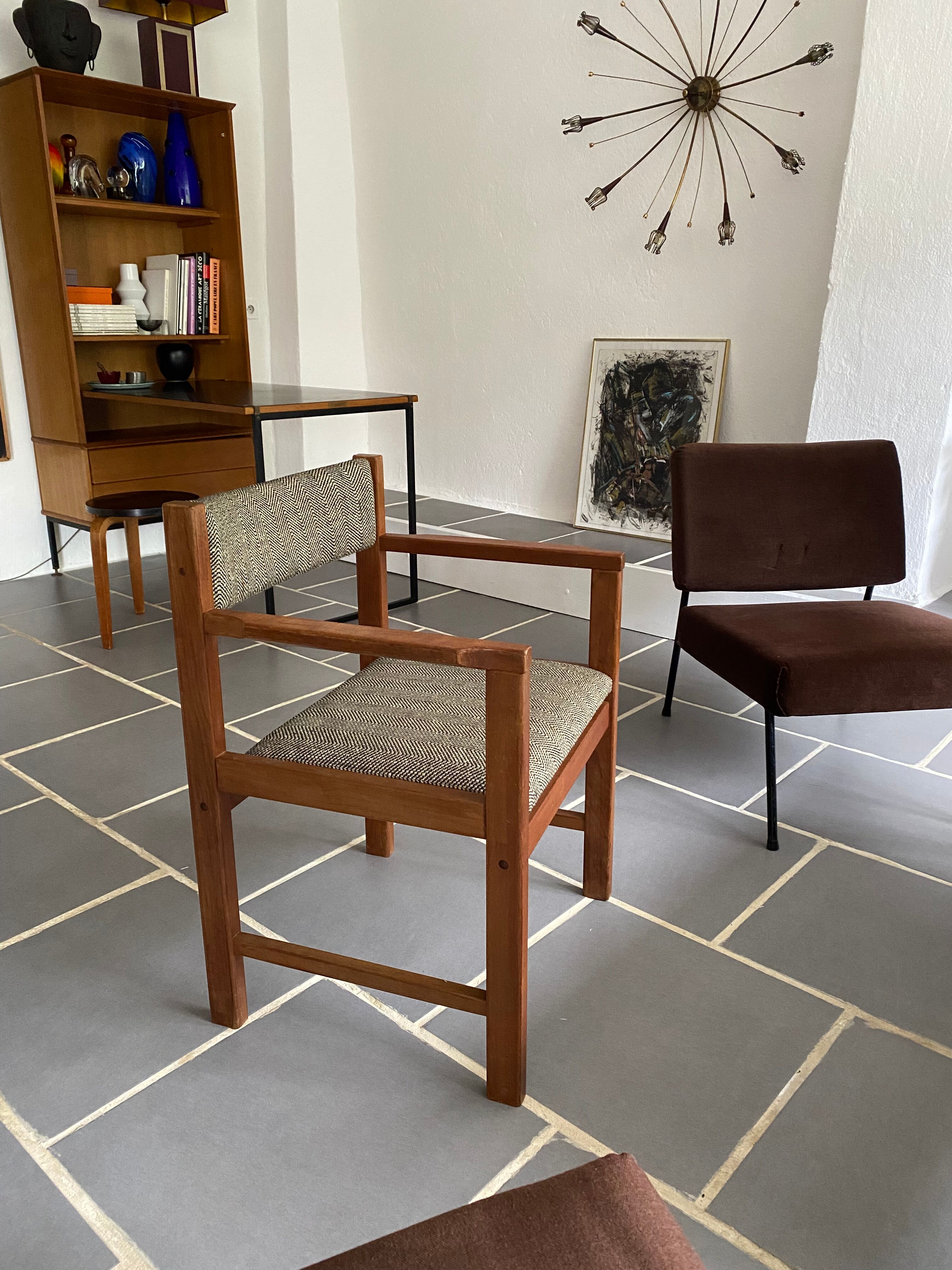 Fauteuil scandinave vintage teck et tweed