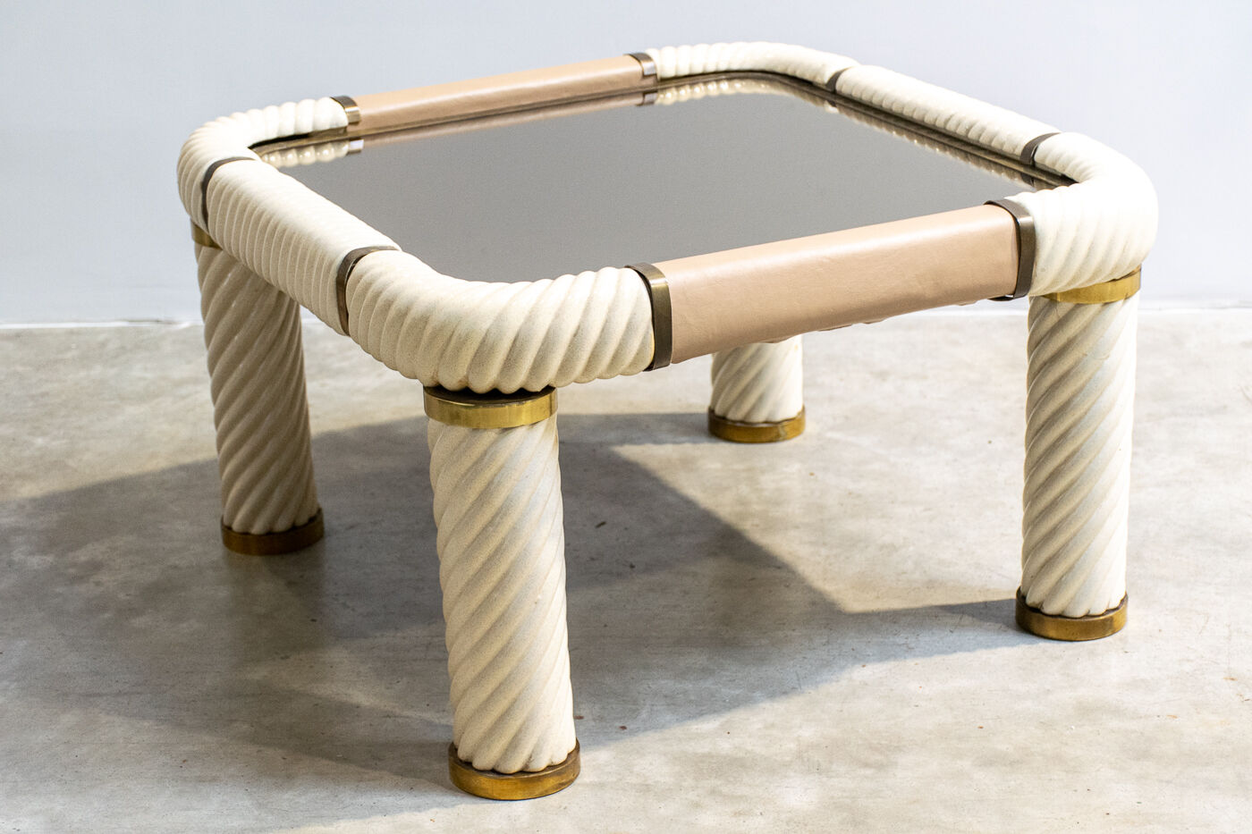 Brass and glass coffee table by Tommaso Barbi 1970'