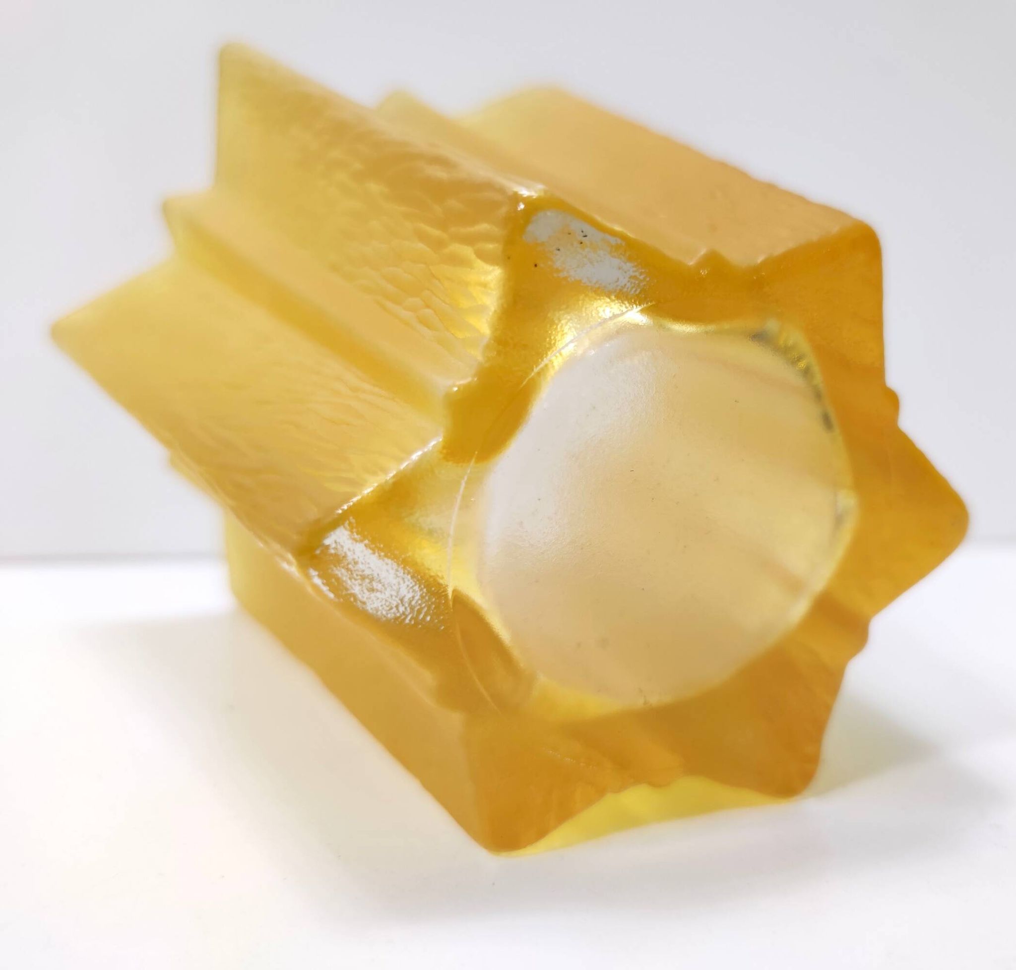 Art deco star shaped yellow glass vase attributed to pierre d'avesn for daum