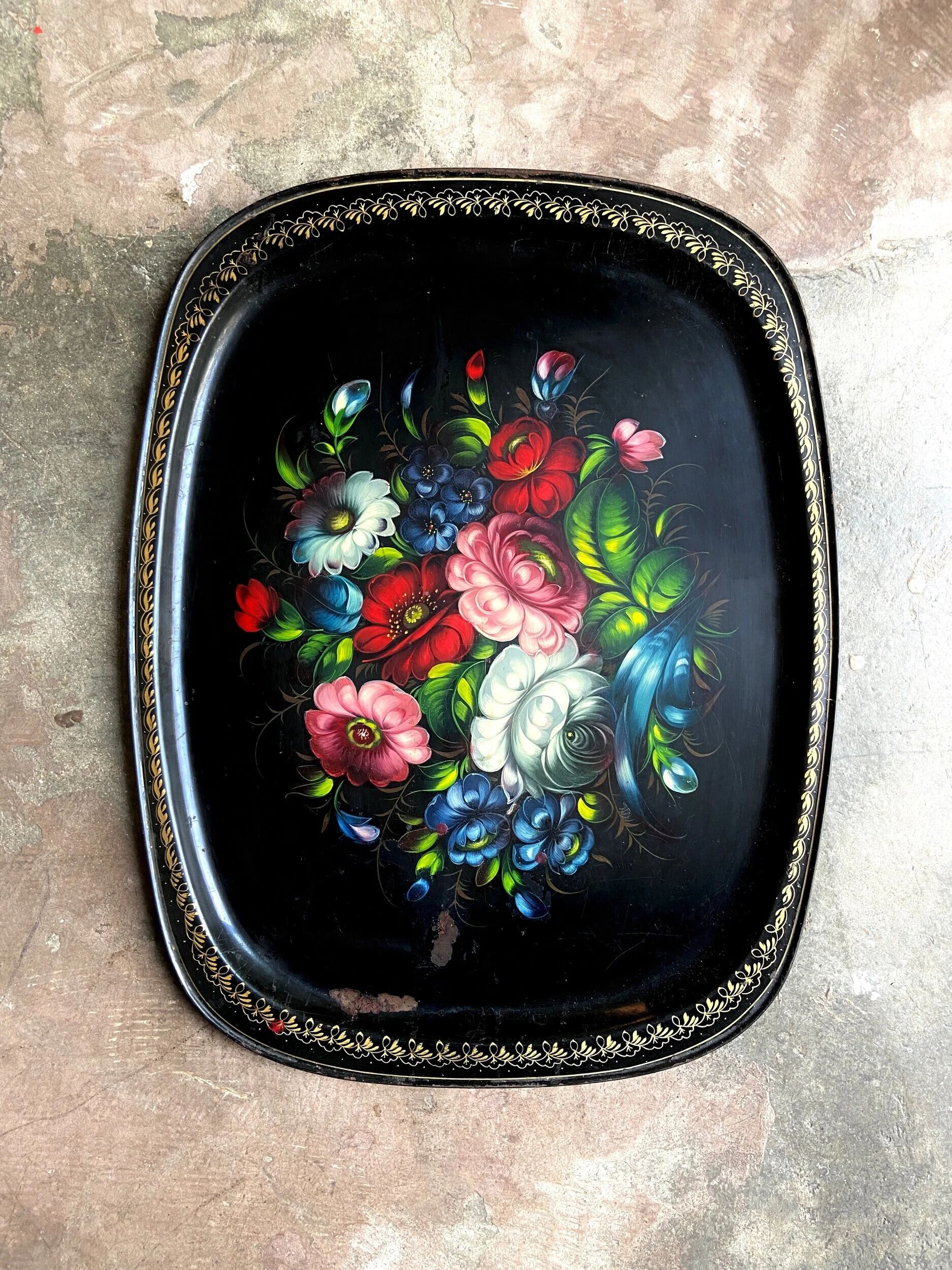 Jostovo hand-painted metal serving tray