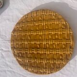 Flat round tray in slip with braided pattern signed FPP Vallauris J19 France vintage
