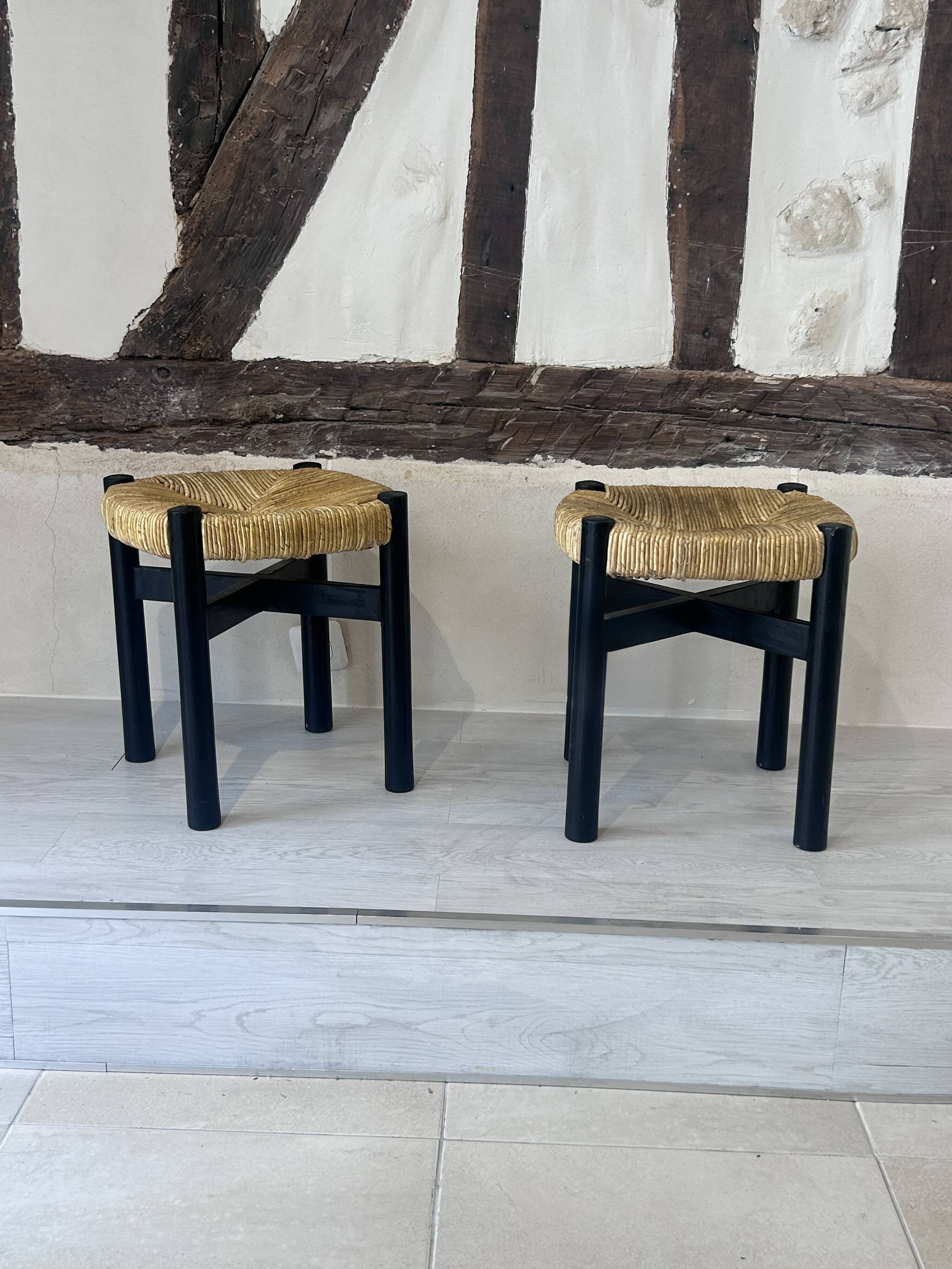 2 "Meribel" stools in black by Charlotte Perriand, 1960