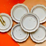 Lot of 6 white and golden vintage plates Poreylor l'Amandinoise France