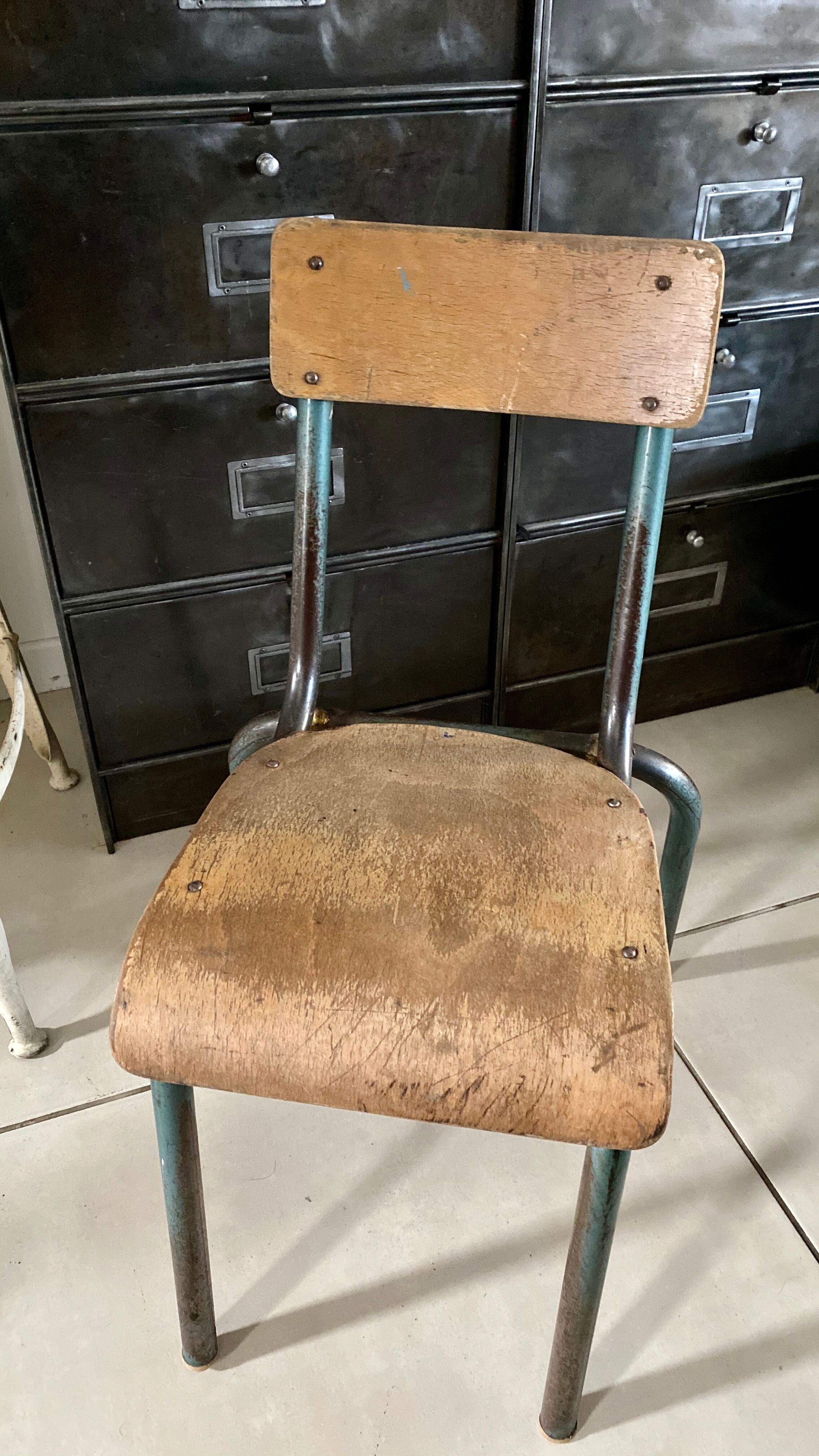 Old schoolboy chair child wood and metal
