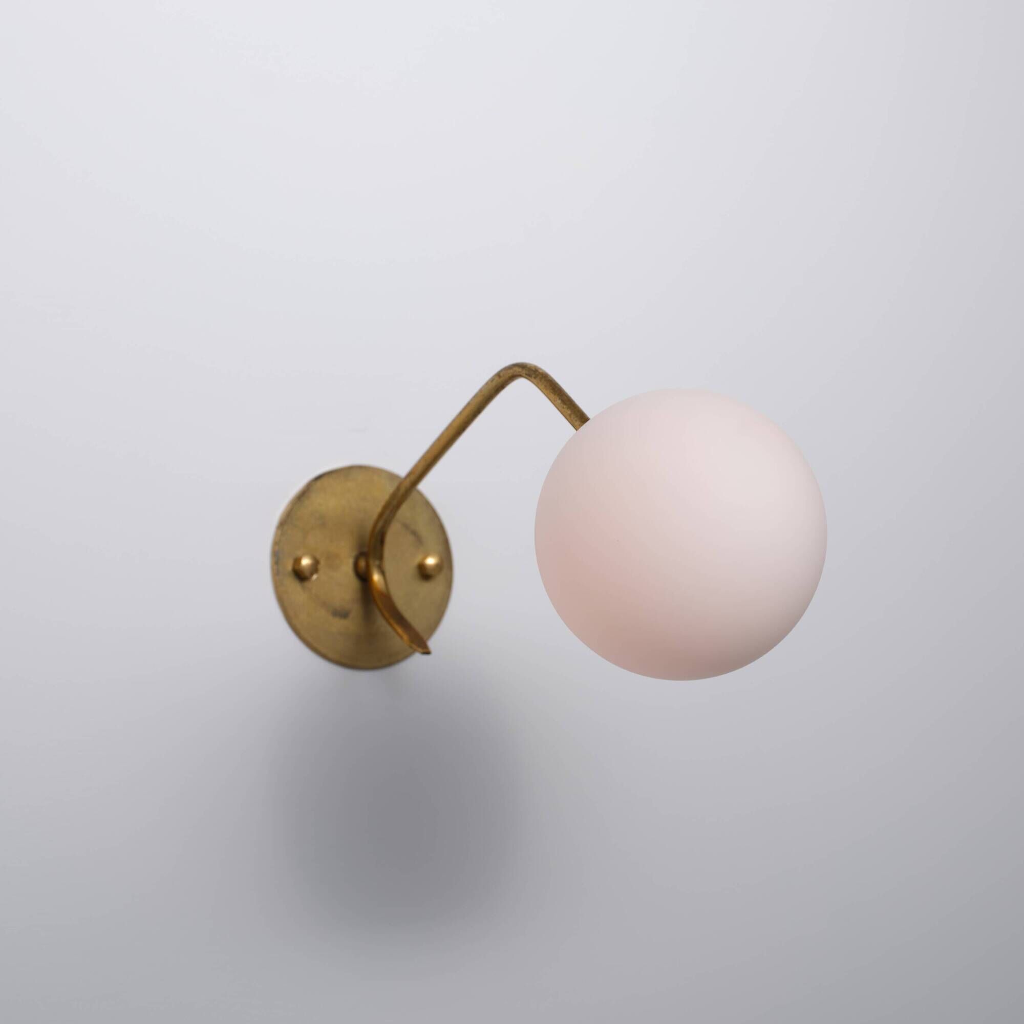 Pair of 1950s Italian Brass Sconces with Opaline Glass Globes