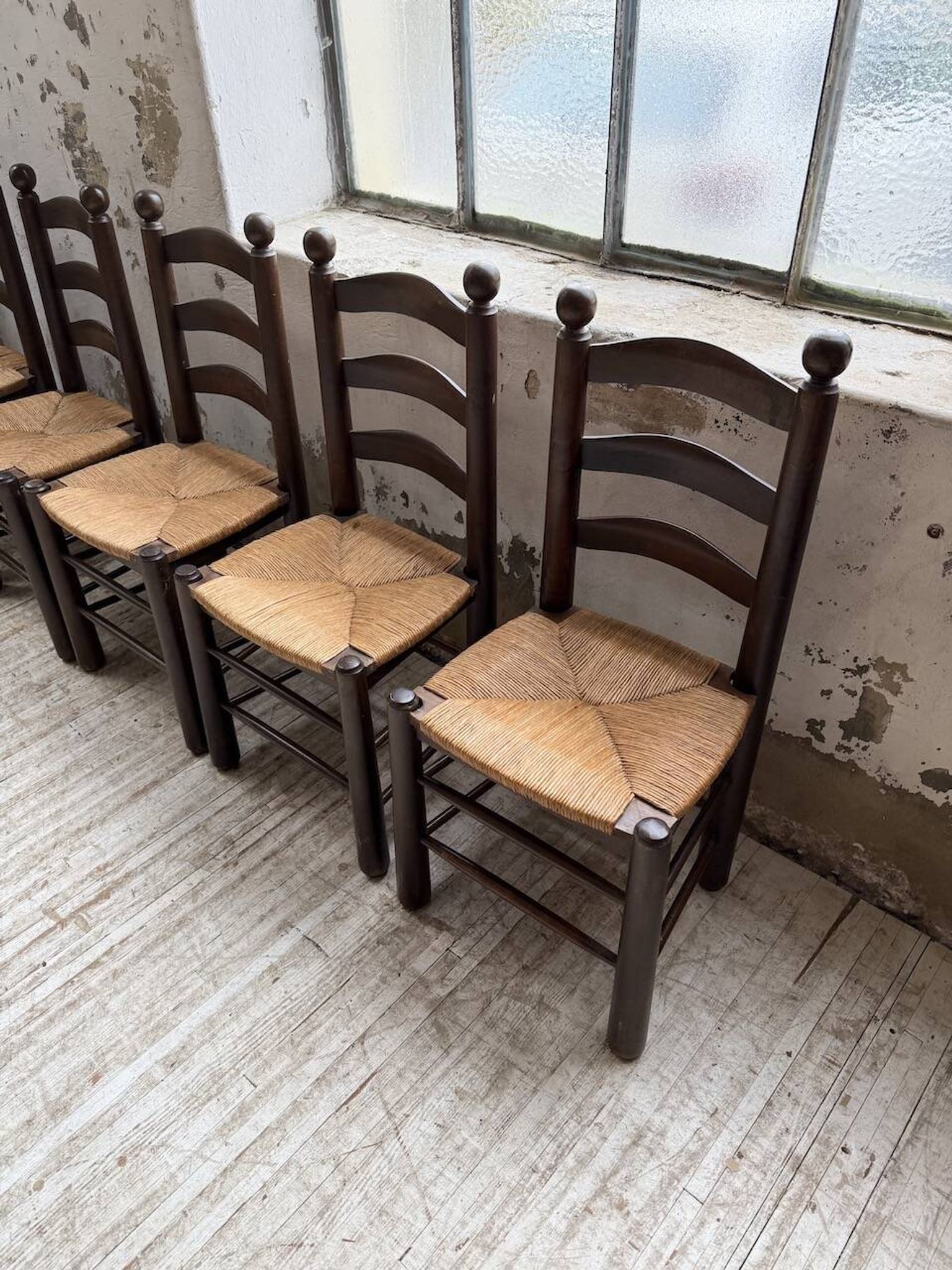 Straw chairs oak 1940s Dudouyt
