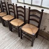 Straw chairs oak 1940s Dudouyt