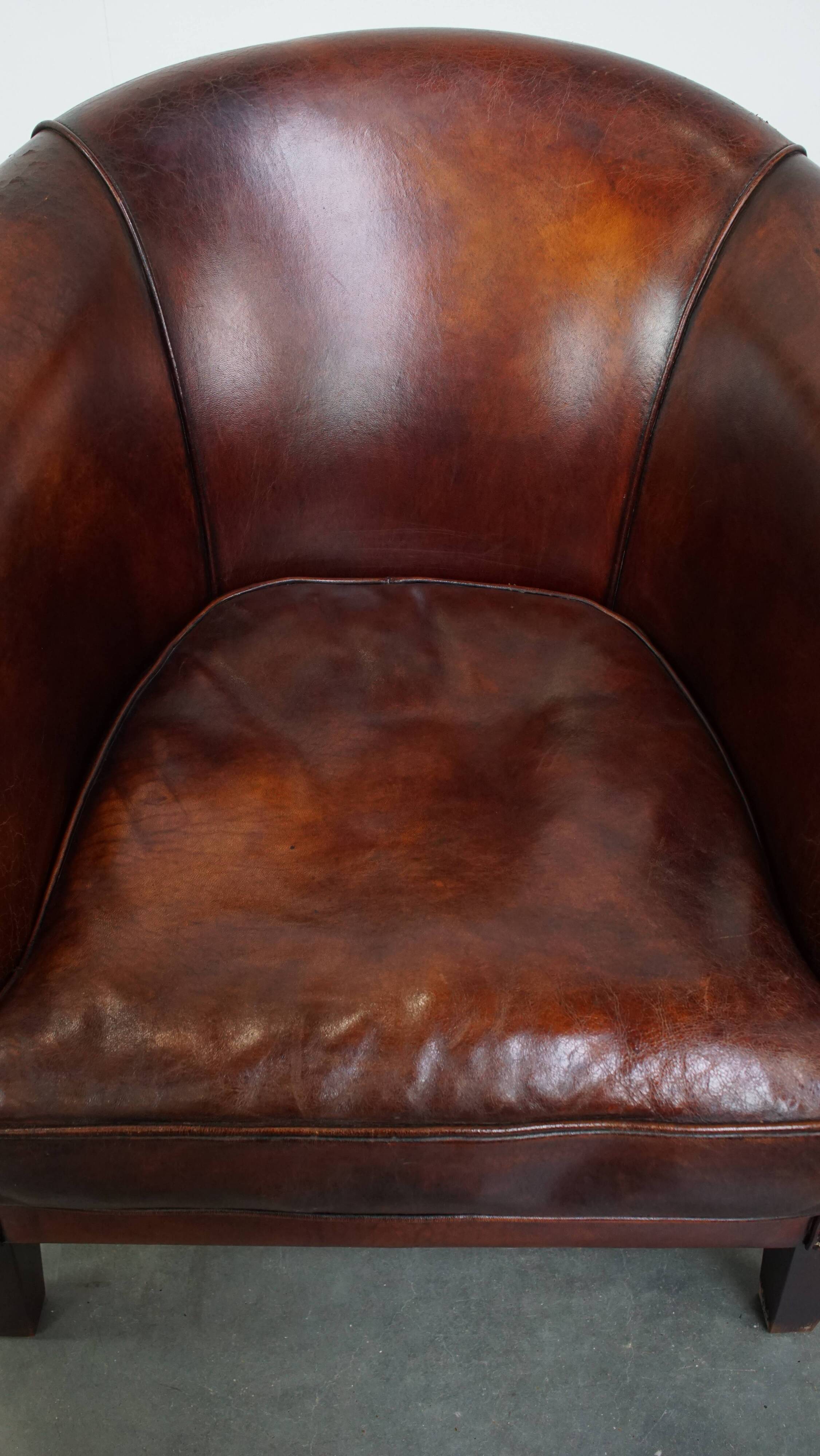 Sheepskin Leather Club Chair in a Cognac Tone