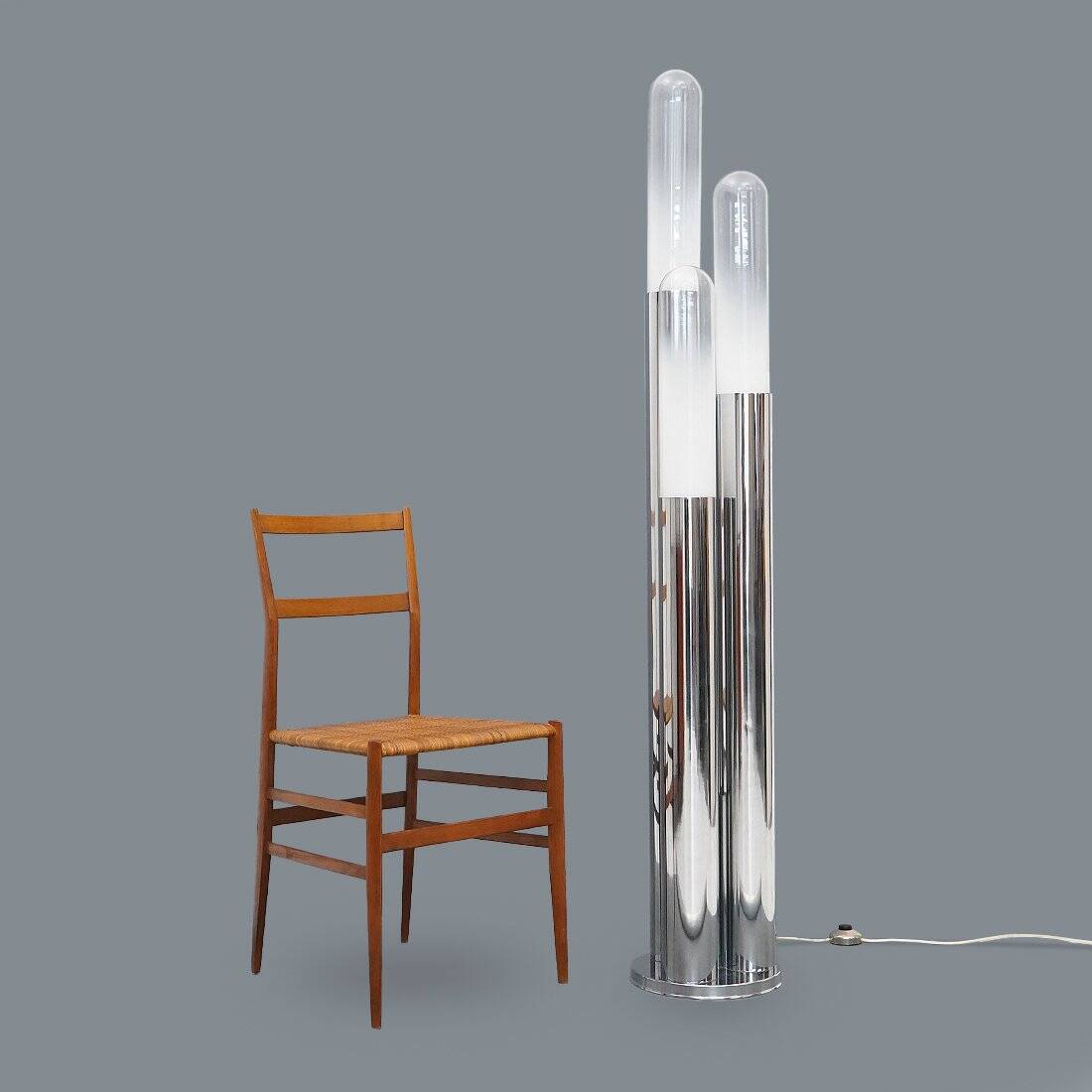 Chrome metal and glass floor lamp, 1970s