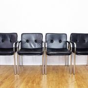 Set of 4 leather and tubular steel armchairs
